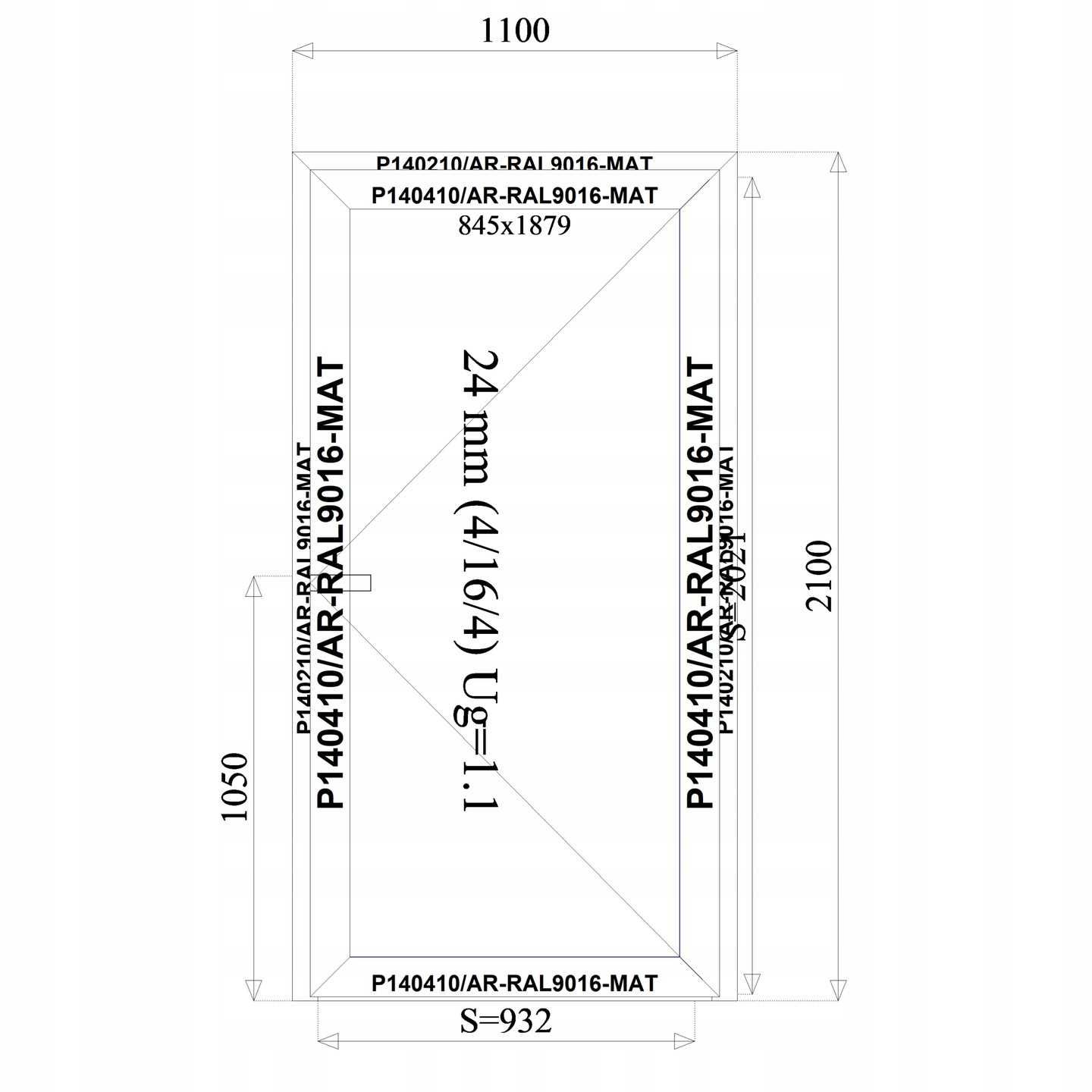 Drzwi aluminiowe przeszklone - od producenta - 1100 x 2100