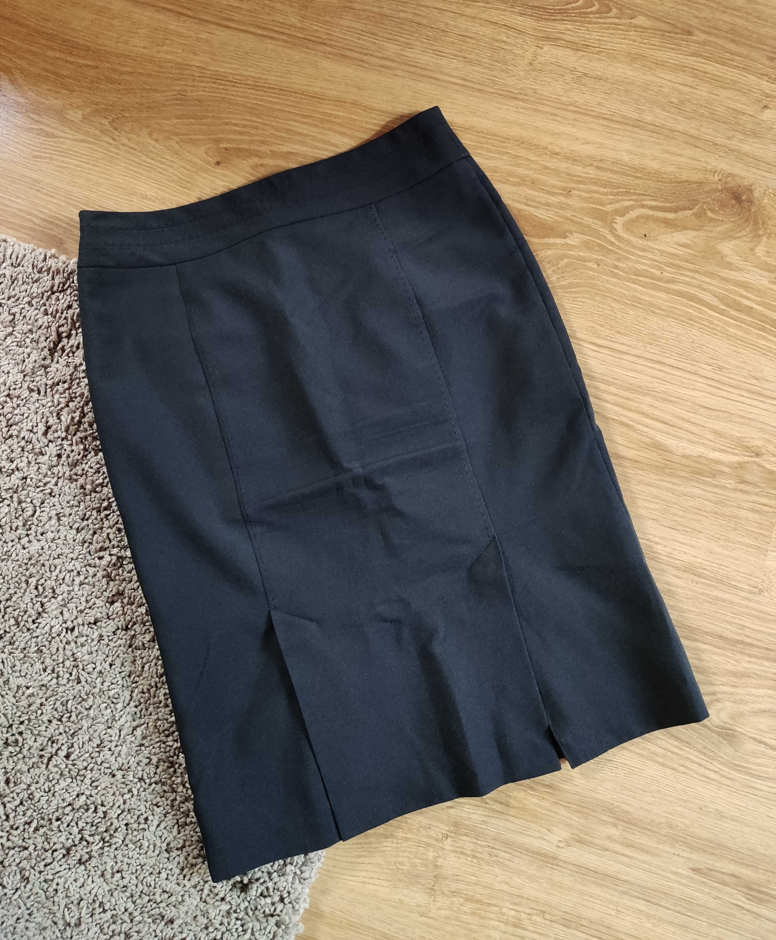 Spódnica czarna elegancka ołówkowa taliowana z rozporkami w kolano