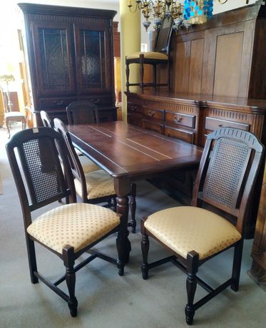 Dębowa jadalnia komoda witryna stół z krzesłami lite drewno dębowe