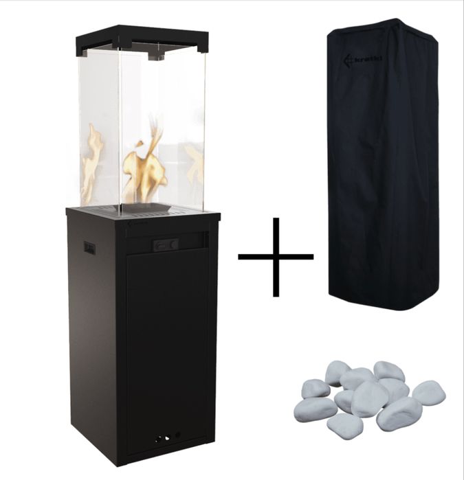 Ogrzewacz gazowy Patio Light stalowy 8,2 kW + pokrowiec + kamyki