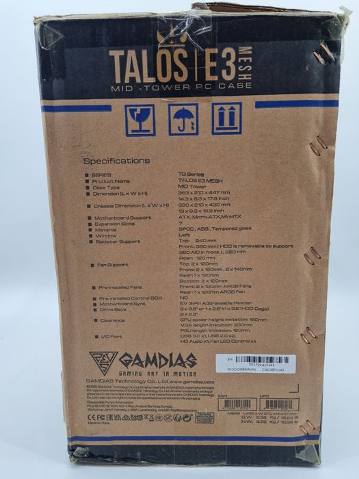GAMDIAS TALOS E3 MESH obudowa komputerowa ATX 3 wentylatory 120mm ARGB
