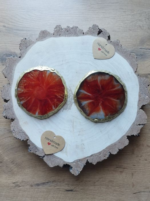 Rękodzieło Podkładki z żywicy epoksydowej karmazyn ze złotem