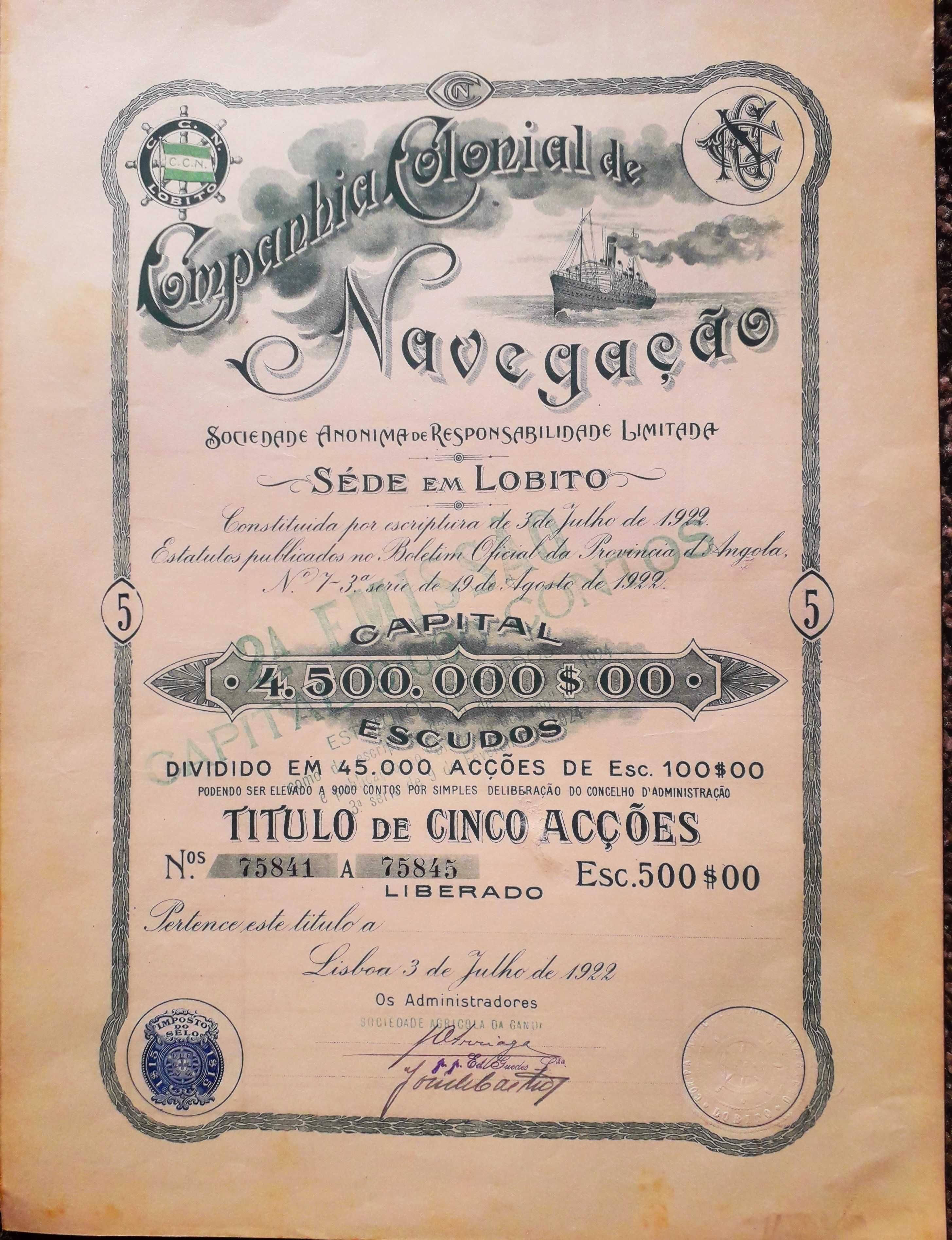 Companhia Colonial de Navegação - lote de documentos