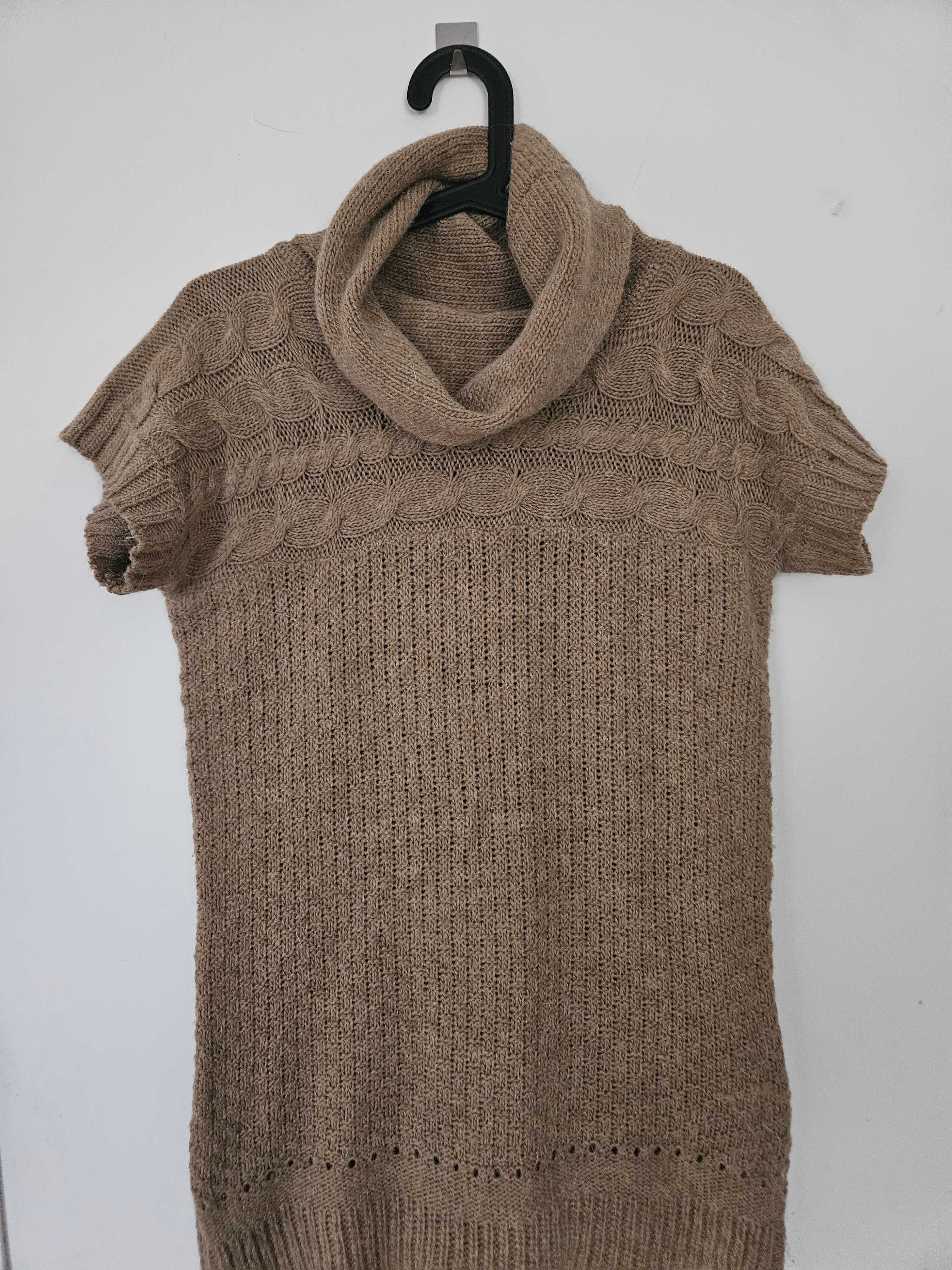 Zara knit długi sweter z alpaka i wełną tunika golf rozmiar L
