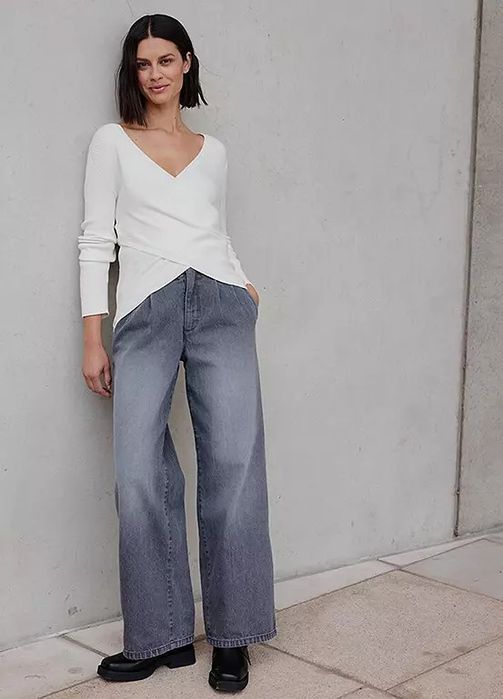 B.P.C szare jeansy szerokie wysoki stan z falbanką ^46