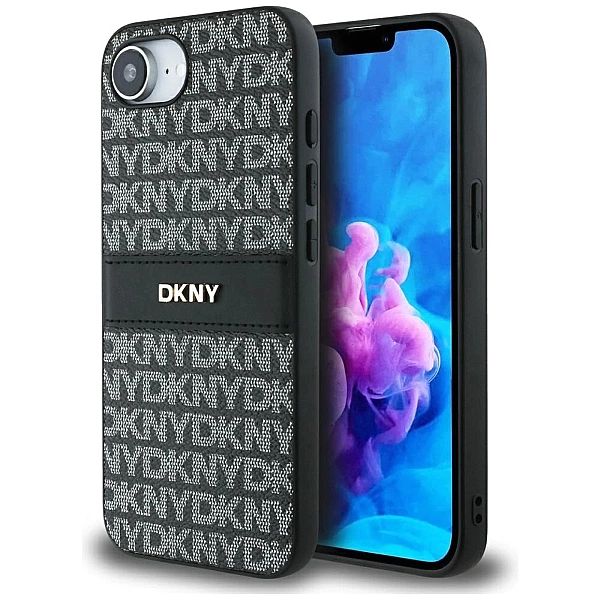 Etui DKNY Repeat Texture Pattern with Tonal Stripe na iPhone 16e - cza