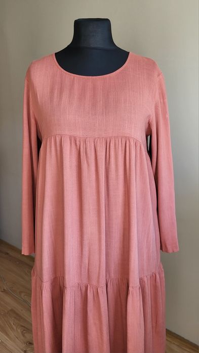 Rozkloszowana sukienka, parasolka, ceglany kolor, Rabarbar, 34