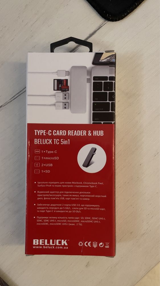 USB хаб Type C MacBook 5 в 1 перехідник Beluck TC1 Aluminum