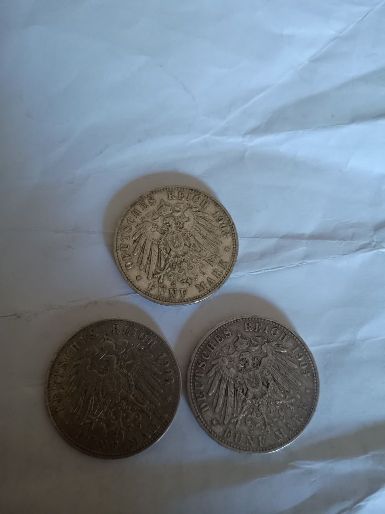 Moneta 5 marek x 3 szt Wilhelm II 1903