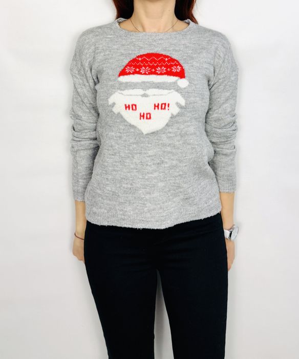 Szary świąteczny sweter z Mikołajem S 36