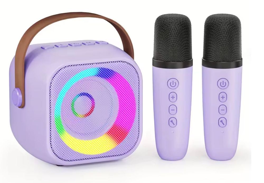Głośnik Bluetooth Zestaw do karaoke 2 mikrofony USB-A/C AUX MicroSD