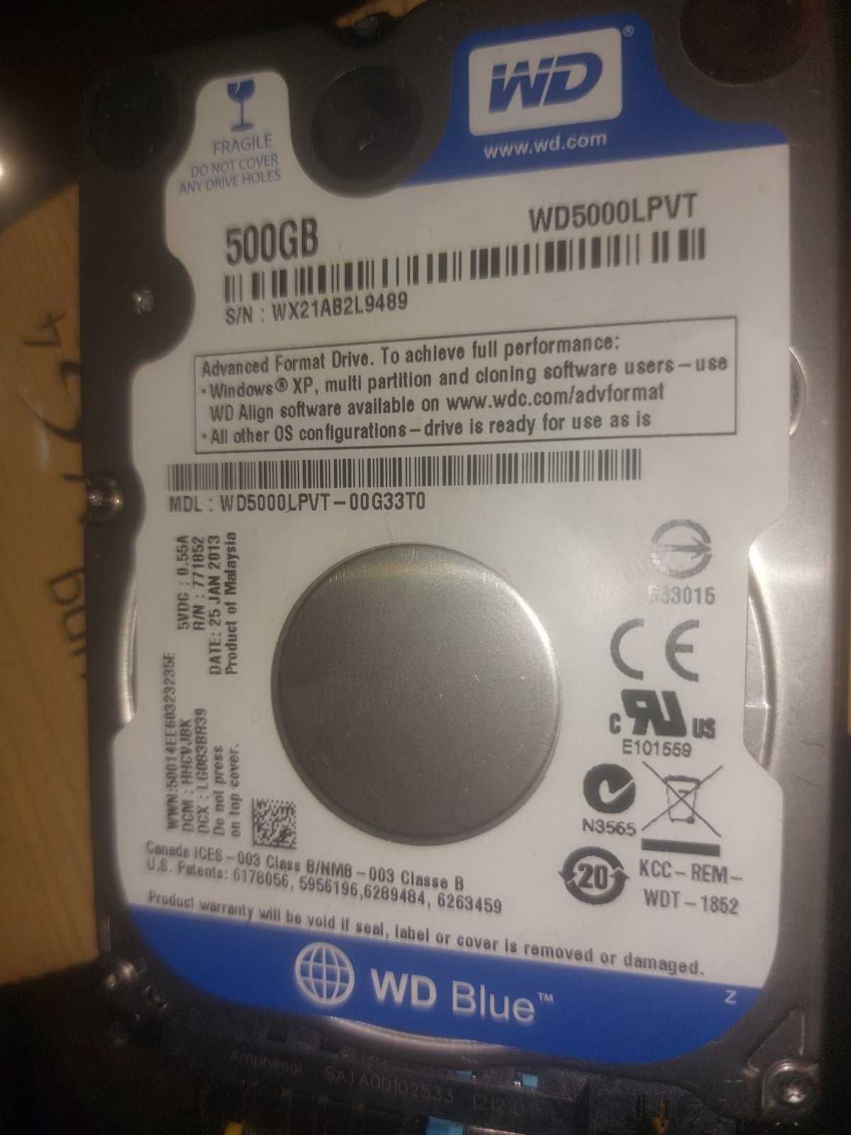 Жесткий диск WD Blue 500GB 5400rpm 8MB WD5000LPVT 2.5 SATA II