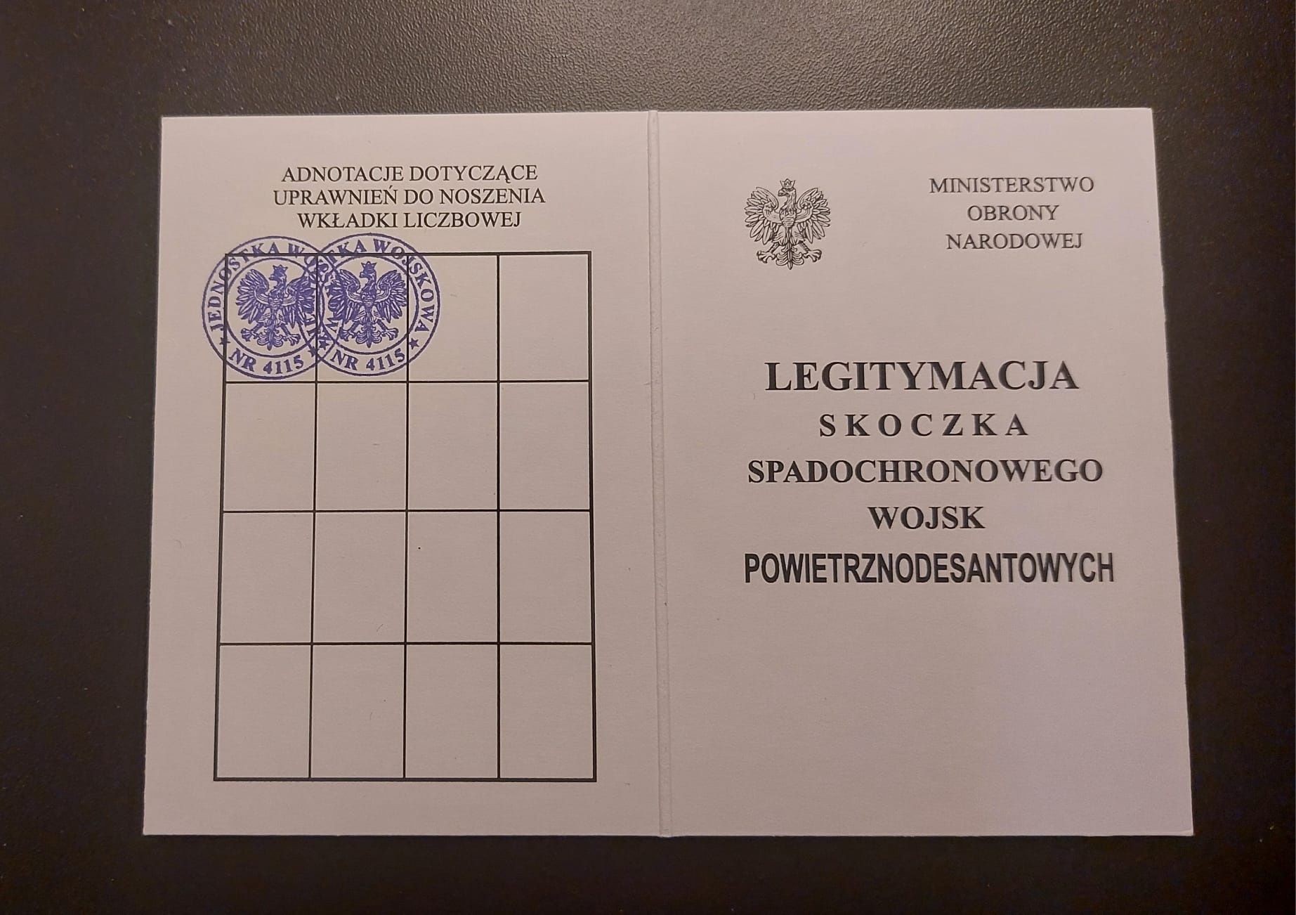 Legitymacje skoczka spadochronowego WPD