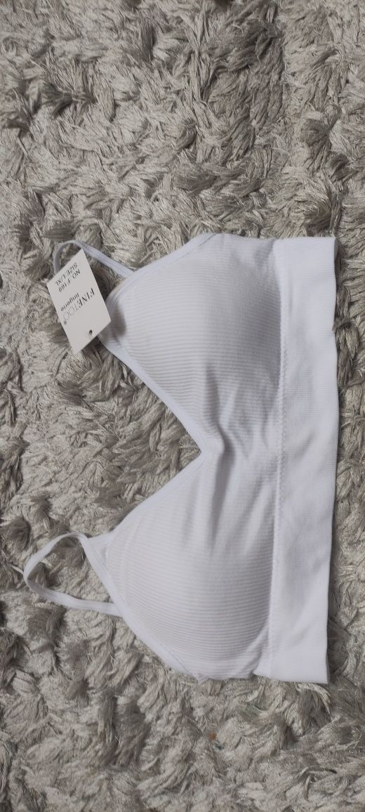 Komplet bikini biały prążki strój biustonosz figi Nowy