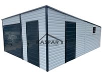 Garaż blaszany 5x6 Brama uchylna x2 + drzwix2 biały spad w tył  GP121