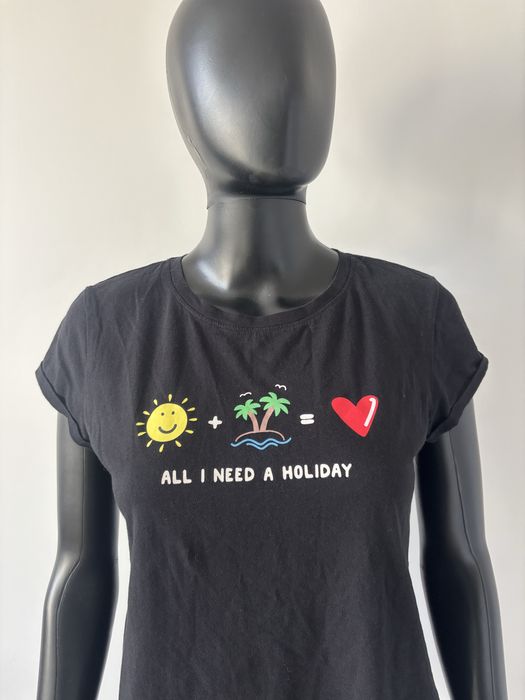 czarny tshirt czarna bluzka z krótkim rękawem terranova M bawełna