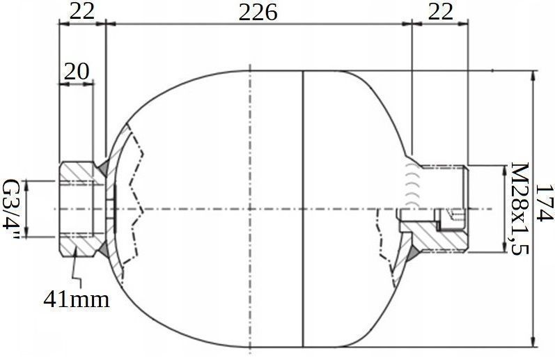 Hydroakumulator Amortyzator 2.8 L Z ZAWOREM KULOWYM 3/4 [8312]