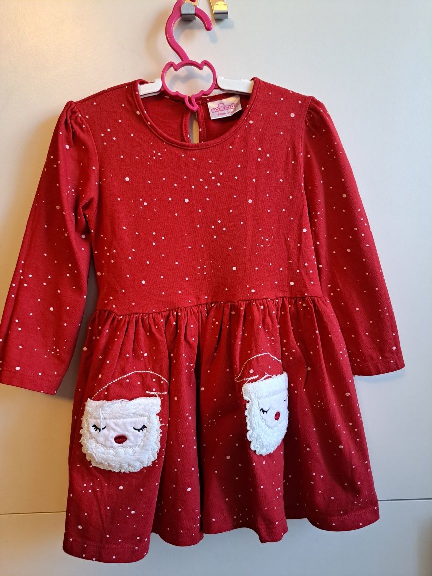Czerwona sukienka dla dziewczynki, na święta, rozm.92/98 cm,bawełna,
