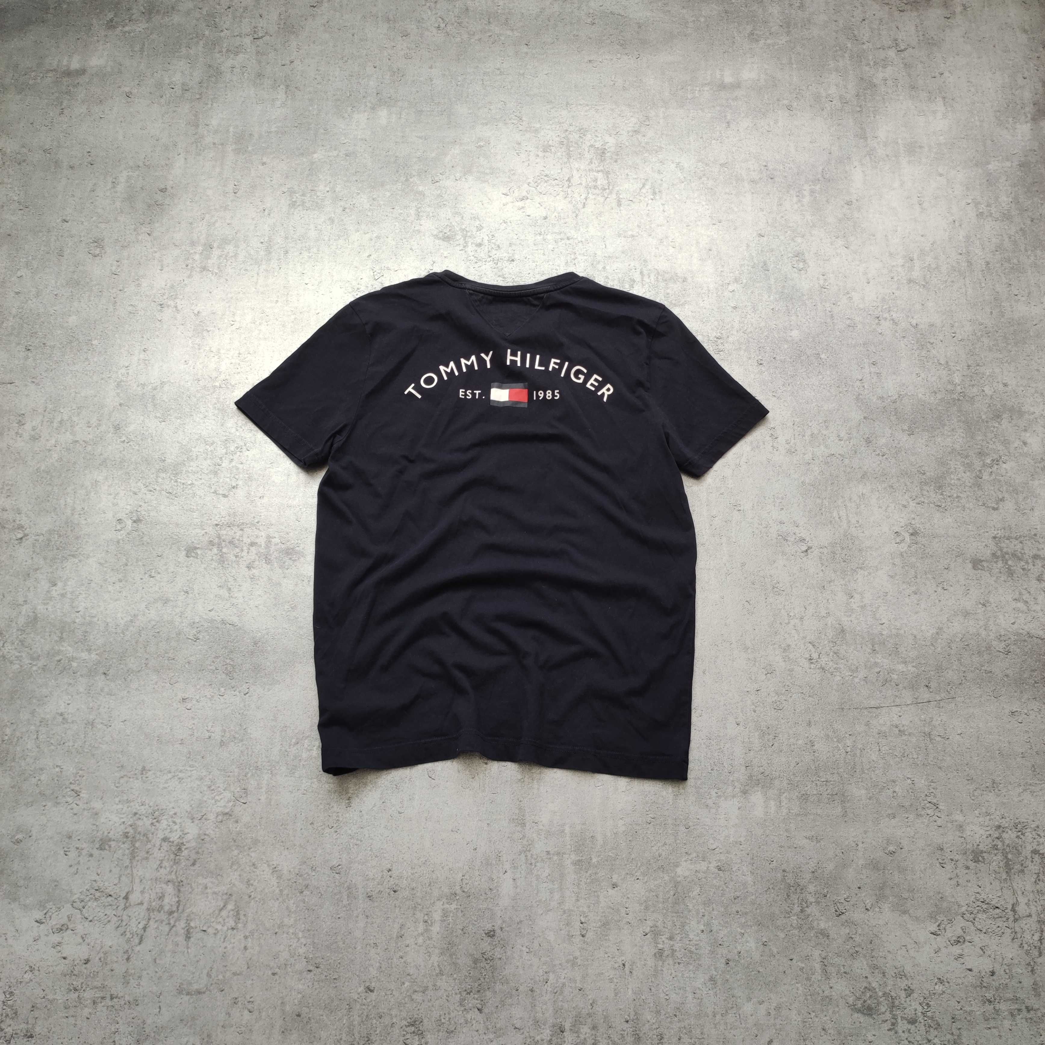 MĘSKA Koszulka Bawełna PREMIUM Granatowa Logo Plecy Tommy Hilfiger