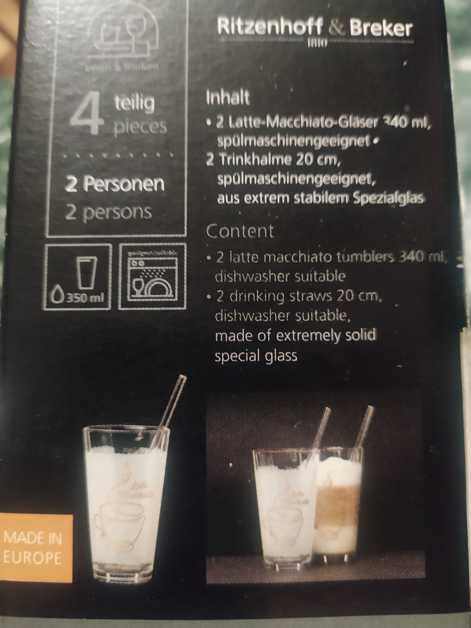 Dwie szklanki do latte 340 ml ze szklanymi słomkami
