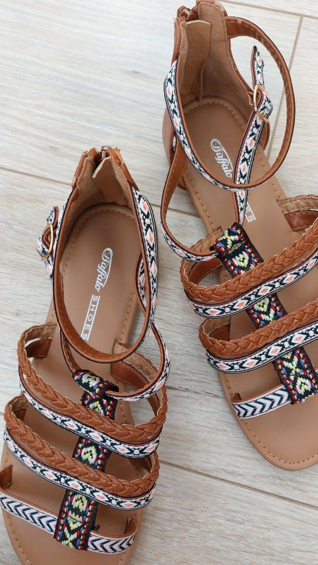 Sandały Buffalo Shoes etno styl etniczne wzorki wygodne r. 37