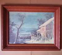 Piękny pejzaż „Stary młyn zimą” G.H. Durrie 86x66 cm reprodukcja
