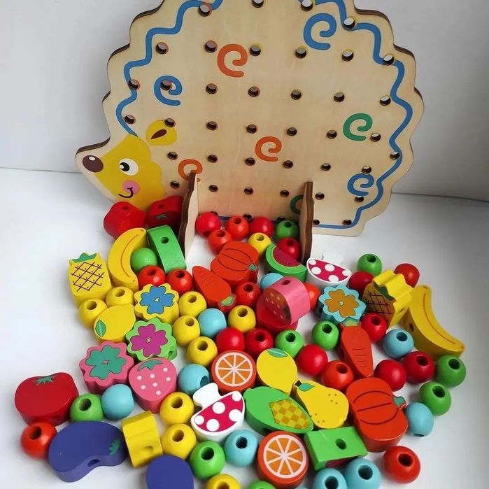 Шнурівка дерев'яна 9 видів, Серце, Транспорт, Фрукти, Тварини, Дино