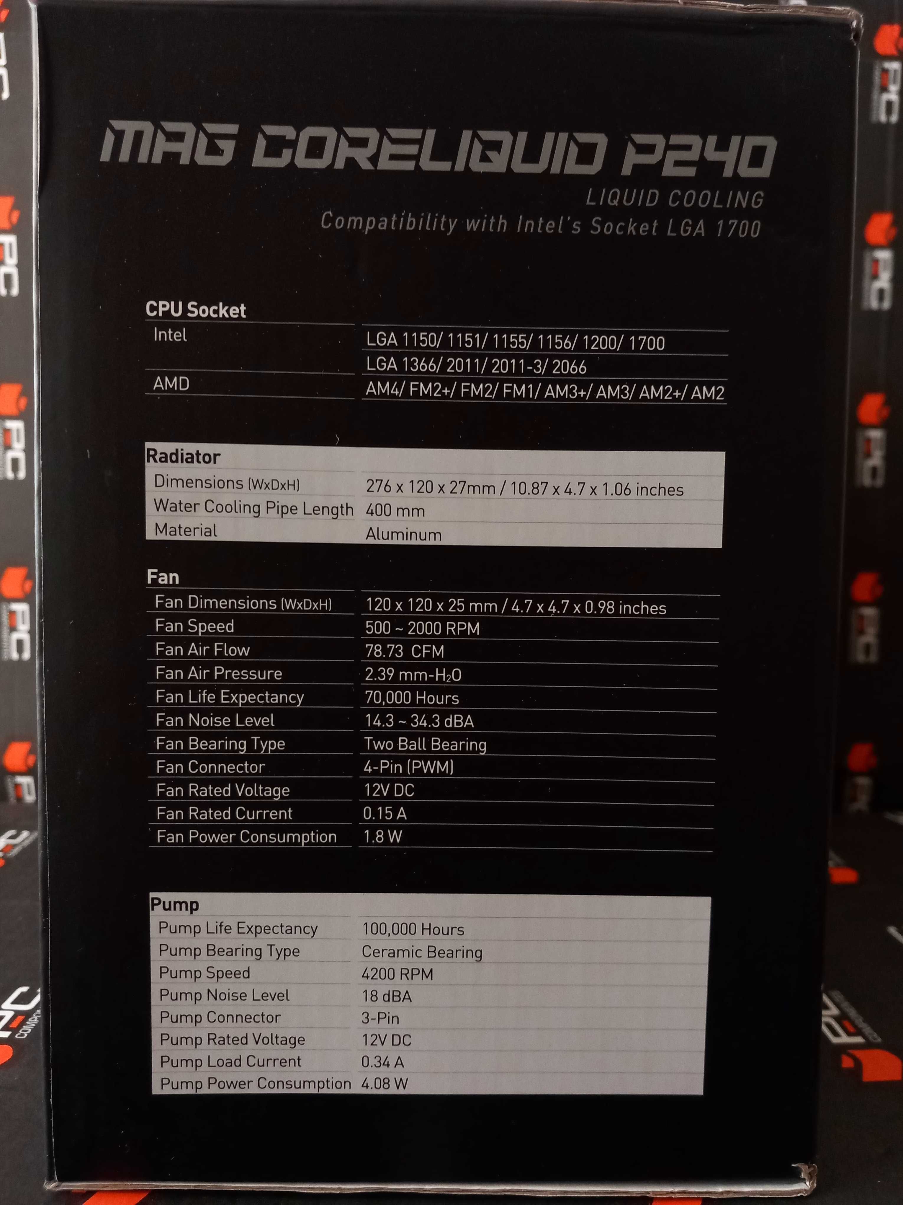 MSI MAG CoreLiquid P240 Kit de Refrigeração Líquida 240mm