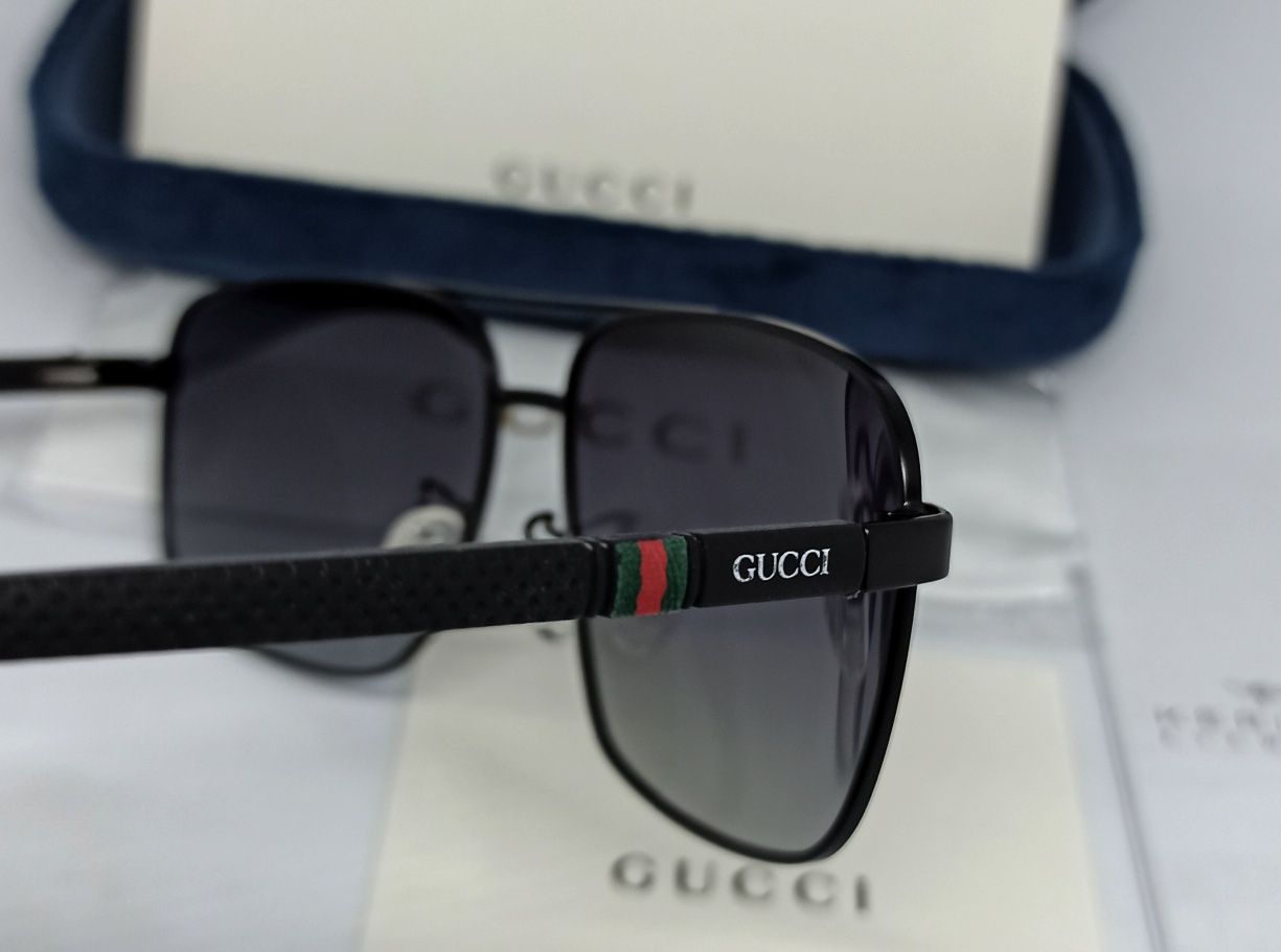Gucci очки мужские темно серый градиент в черном металле поляризирован