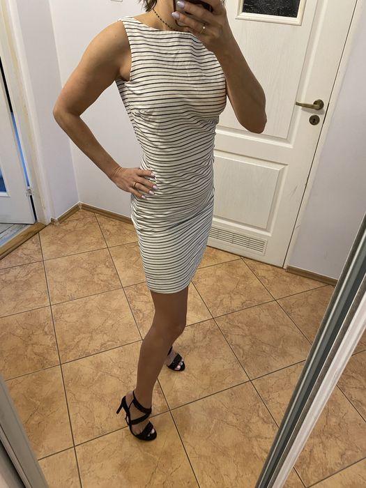 Massimo Dutti elegancka sukienka gole plecy w paski 36 S