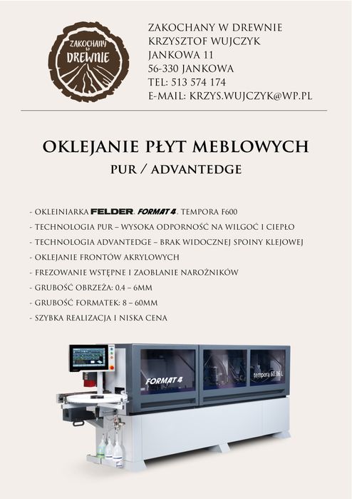 Cięcie i oklejanie płyt meblowych - Usługi CNC, oklejanie PUR