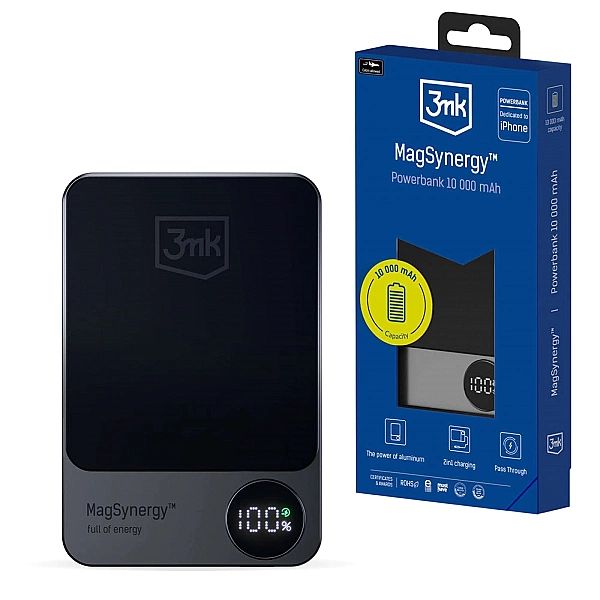 Powerbank 3mk MagSynergy 10000 mAh indukcyjny z MagSafe - czarny