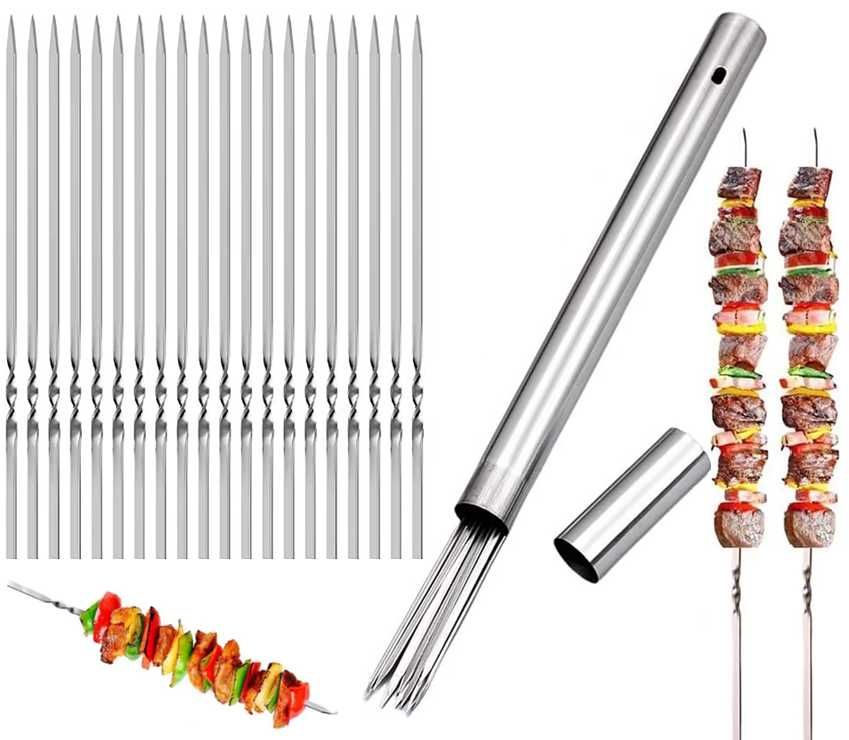Szpikulce do szaszłyków mięsa na grill grilla stalowe 20 szt + etui