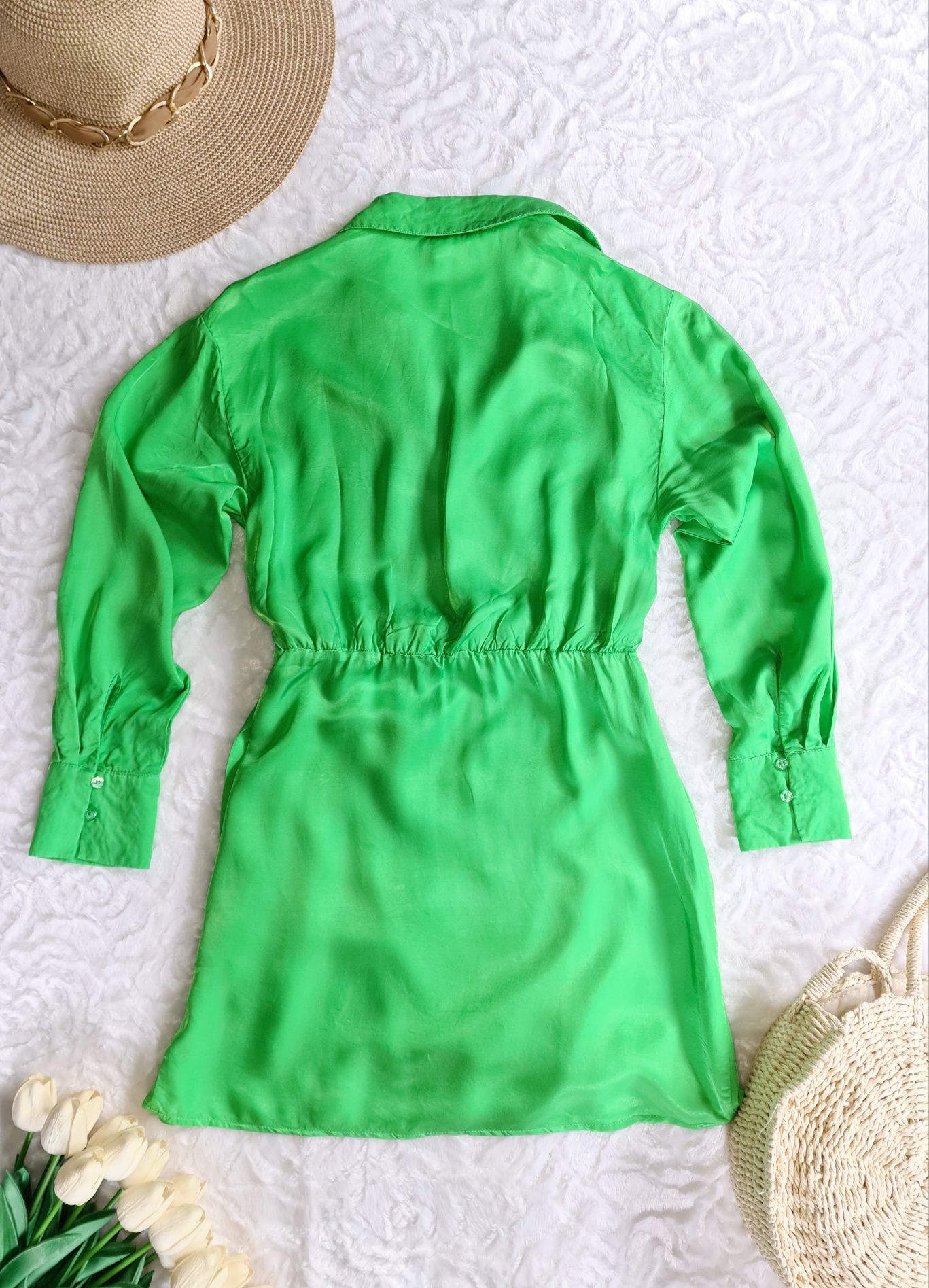 Zielona satynowa sukienka wiskoza H&M