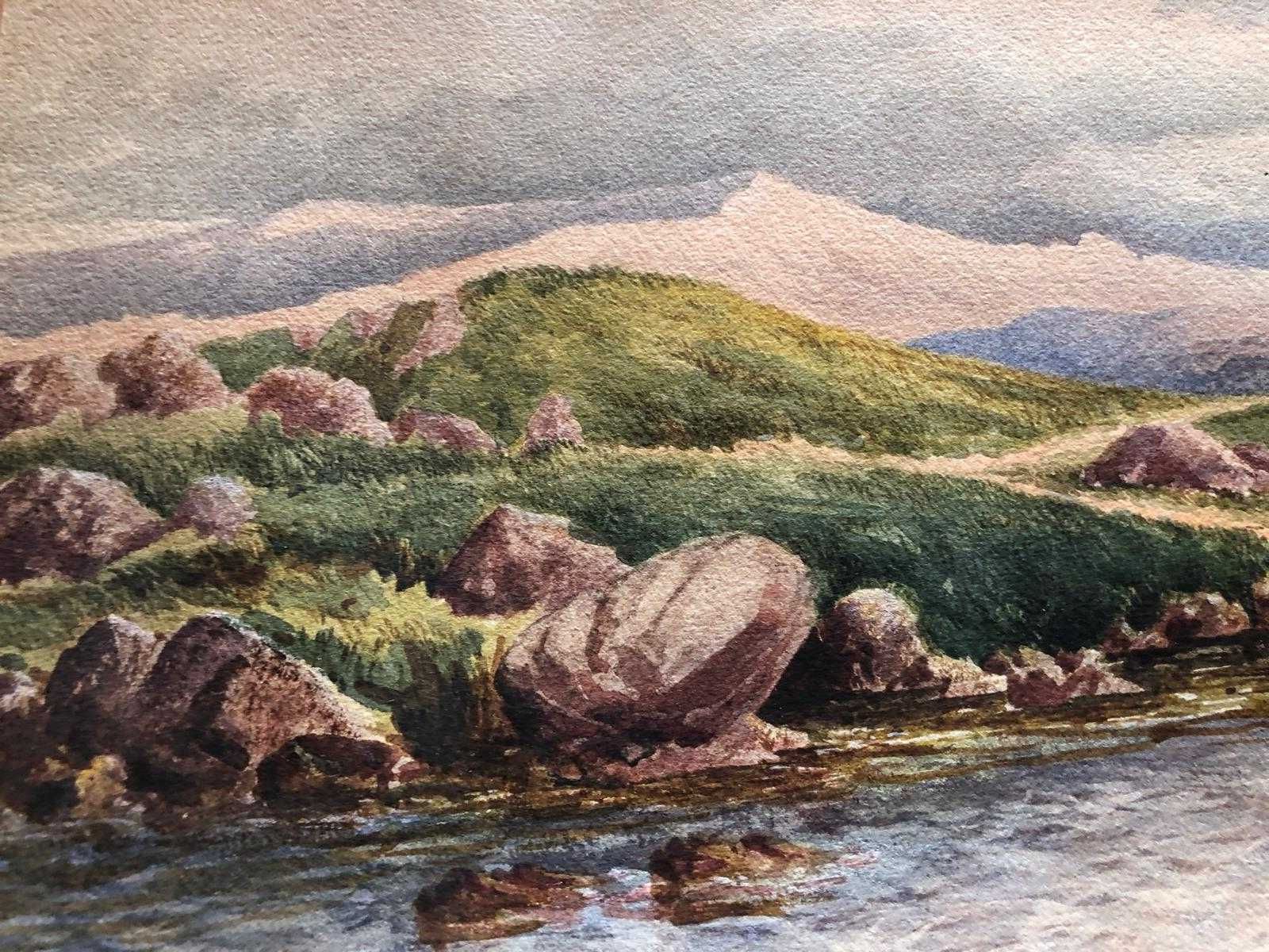 Aguarela de paisagem suiça, de 1868, bom estado