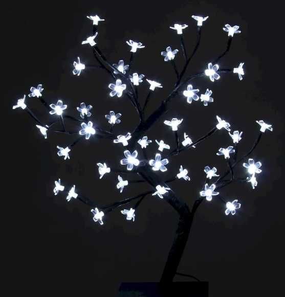 NOWE Drzewko szczęścia Bonsai świecące 48 LED białe zimne z niebieskim