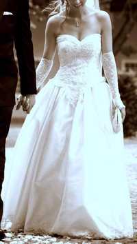 Piękna Satynowa Suknia Ślubna Vintage Ecru handmade rozmiar 34 XS