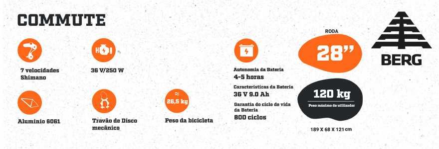 Bicicleta Elétrica Passeio Commute Roda 28" 7V
Berg com garantia