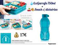 Tupperware, snack com divisórias 1litro + eco garrafa 750ml