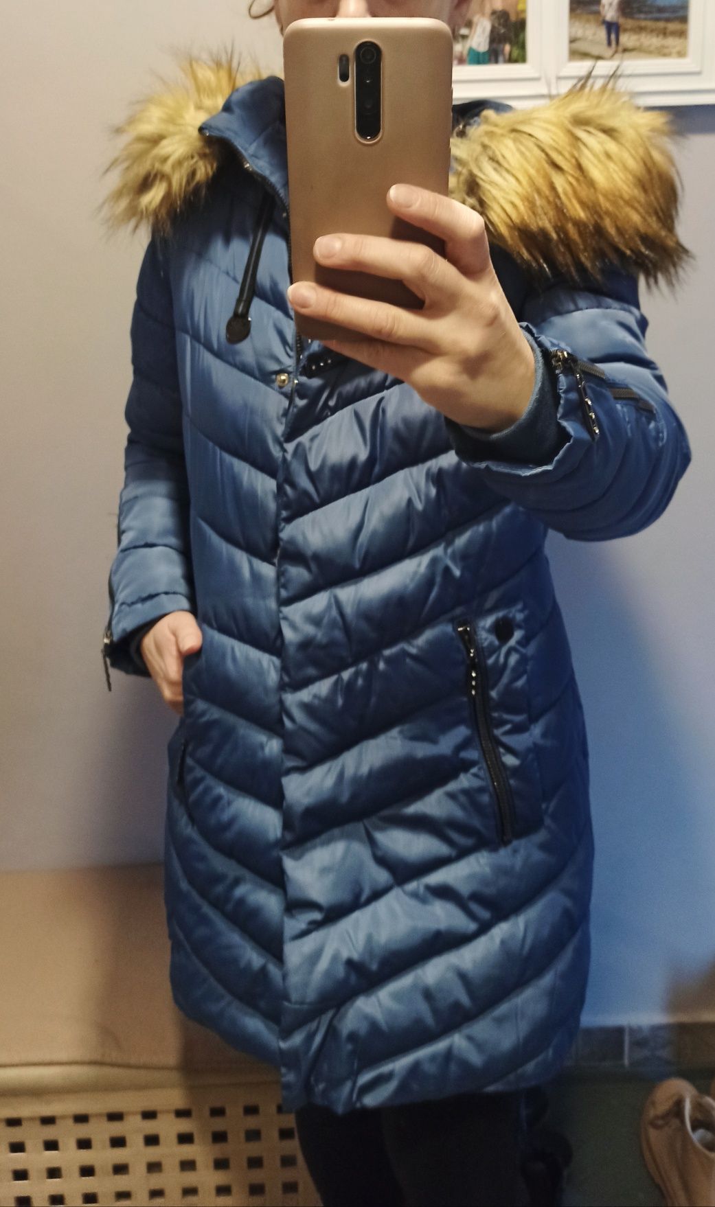 Pikowana kurtka damska zimowa niebieska