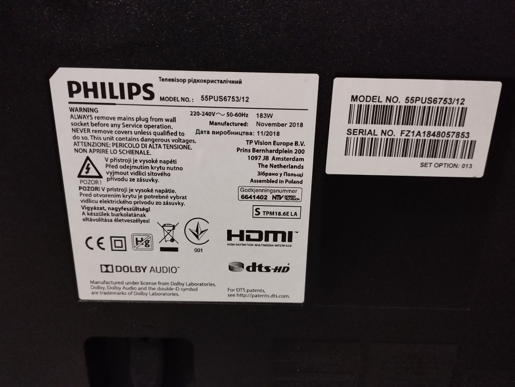 Philips 55pus6753/12 ambilight  para peças