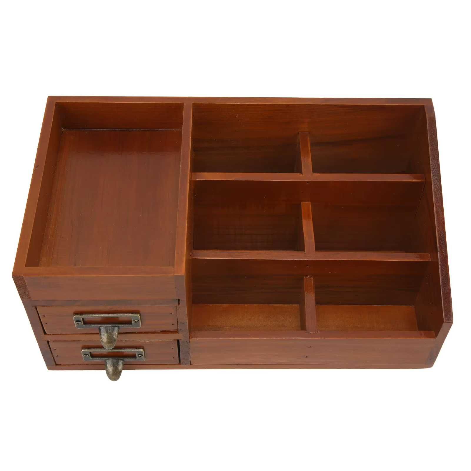 Nowy Duży Drewniany Organizer z Szufladkami Na Biurko Vintage Retro