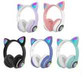 Беспроводные детские Bluetooth наушники с ушками и подсветкой Cat-23M