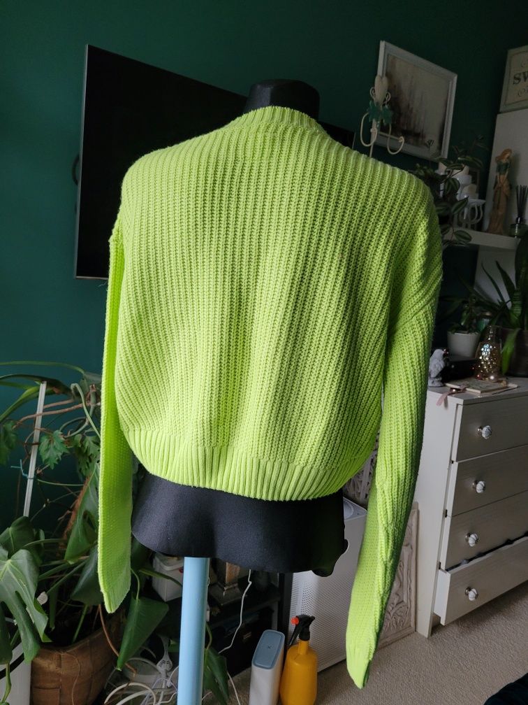 Sinsay XXS- S sweter oversize fluor zielony krótki bluzka