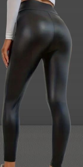 spodnie legginsy eko skóra wyszczuplające wysoki stan miego czarne s