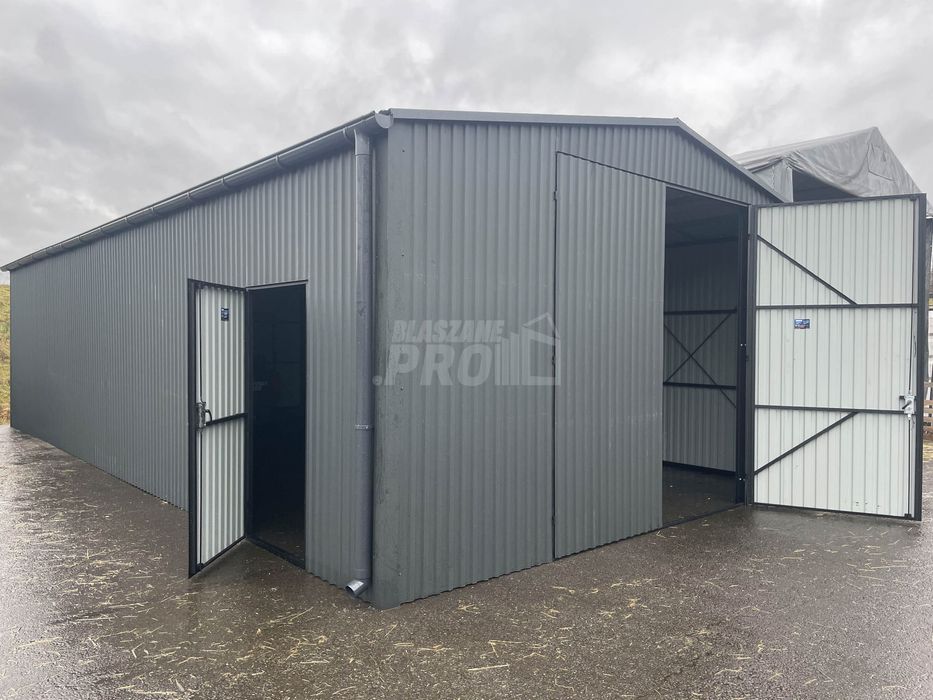 Hala Garaż 7x11 m brama dwuskrzydłowa drzwi rynny GP345