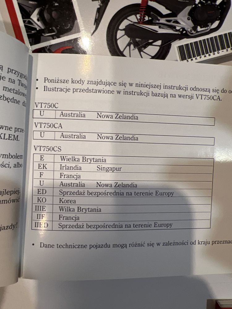 Instrukcja obsługi do Hondy VT750C