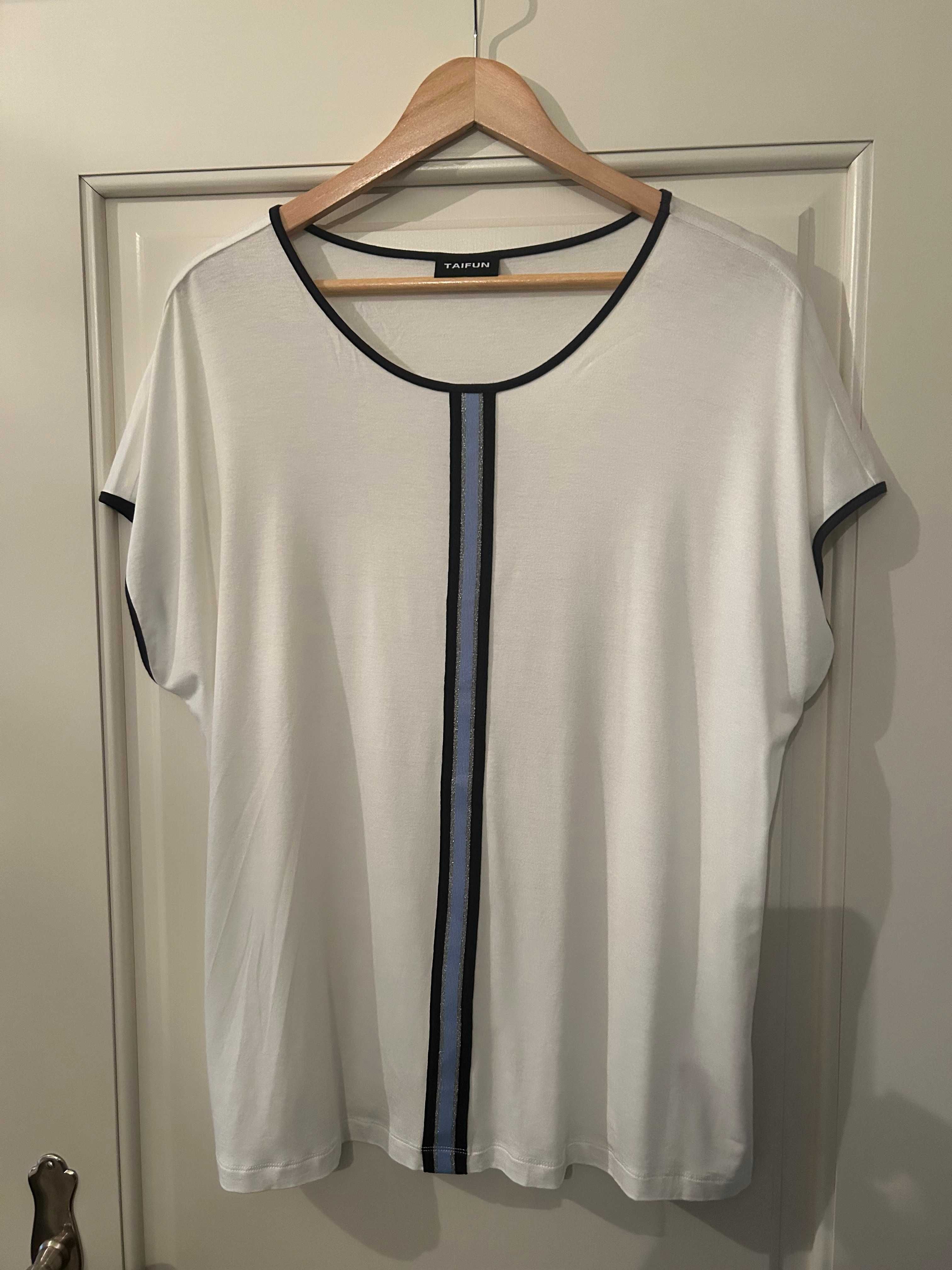 Bluzka biała, top z niebieskim lampasem TAIFUN XL 44/46