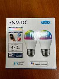 ANWIO 2 x 5 W lâmpadas inteligentes LED E27 RGB WiFi e Bluetooth