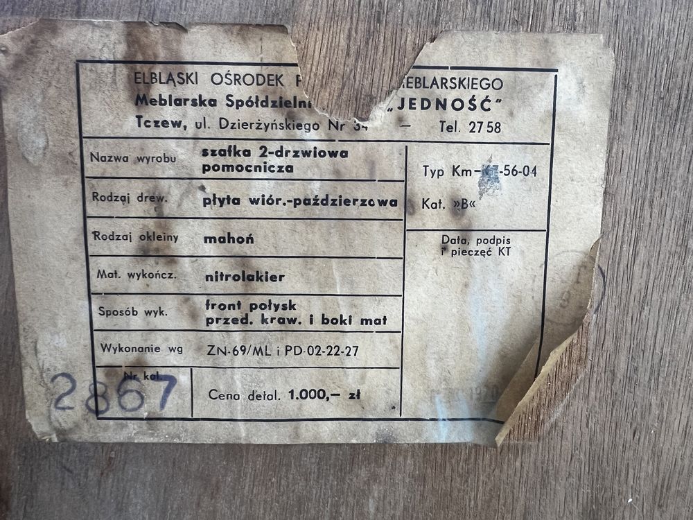 Komoda PRL patyczak FM Jedność 1970r. orzech mat vintage renowacja